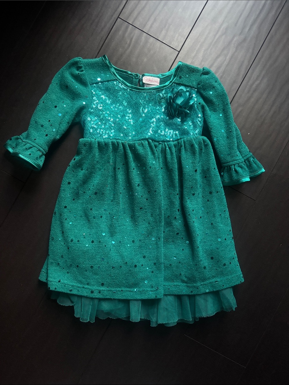 Youngland Sparkling Teal Sequin Flower Dress